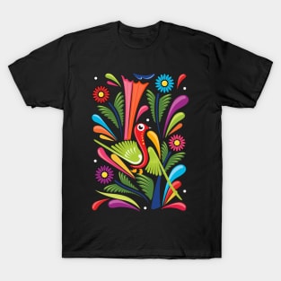 Mexican Amate Bird with Colorful Flowers by Akbaly T-Shirt